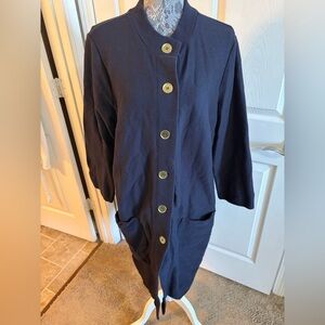 H&M Dark Blue Maternity Ribbed, Dress/Long Cardigan w/ Gold Buttons, XL